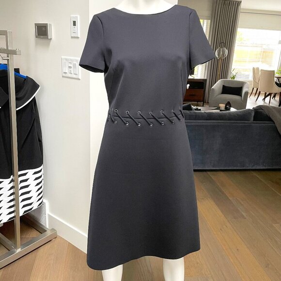 Escada Sport Classic Short Sleeve Dress w Lace & Grommet Detail Black Sz 38 - Picture 1 of 16